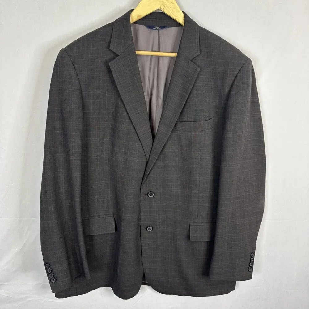 Brooks Brothers 346‎ Charcoal Brown Check Wool Sport Coat 48L